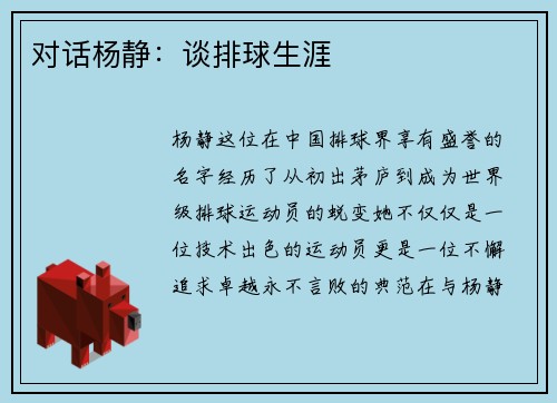 对话杨静：谈排球生涯