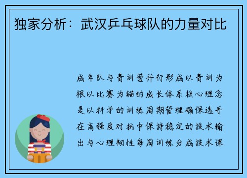 独家分析：武汉乒乓球队的力量对比